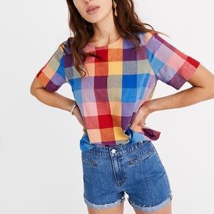 Madewell Boxy Button-Back Top in Gingham Check